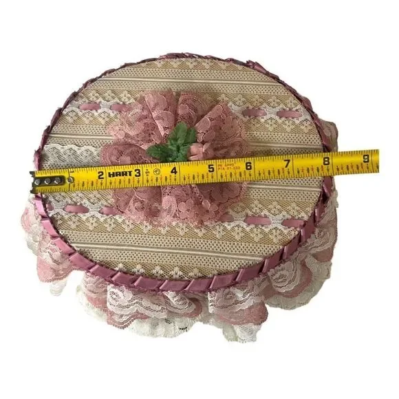 Victorian Handmade Lace Sewing Notions Trinket Box Jewelry VTG 8" Granny Core - Picture 11 of 12